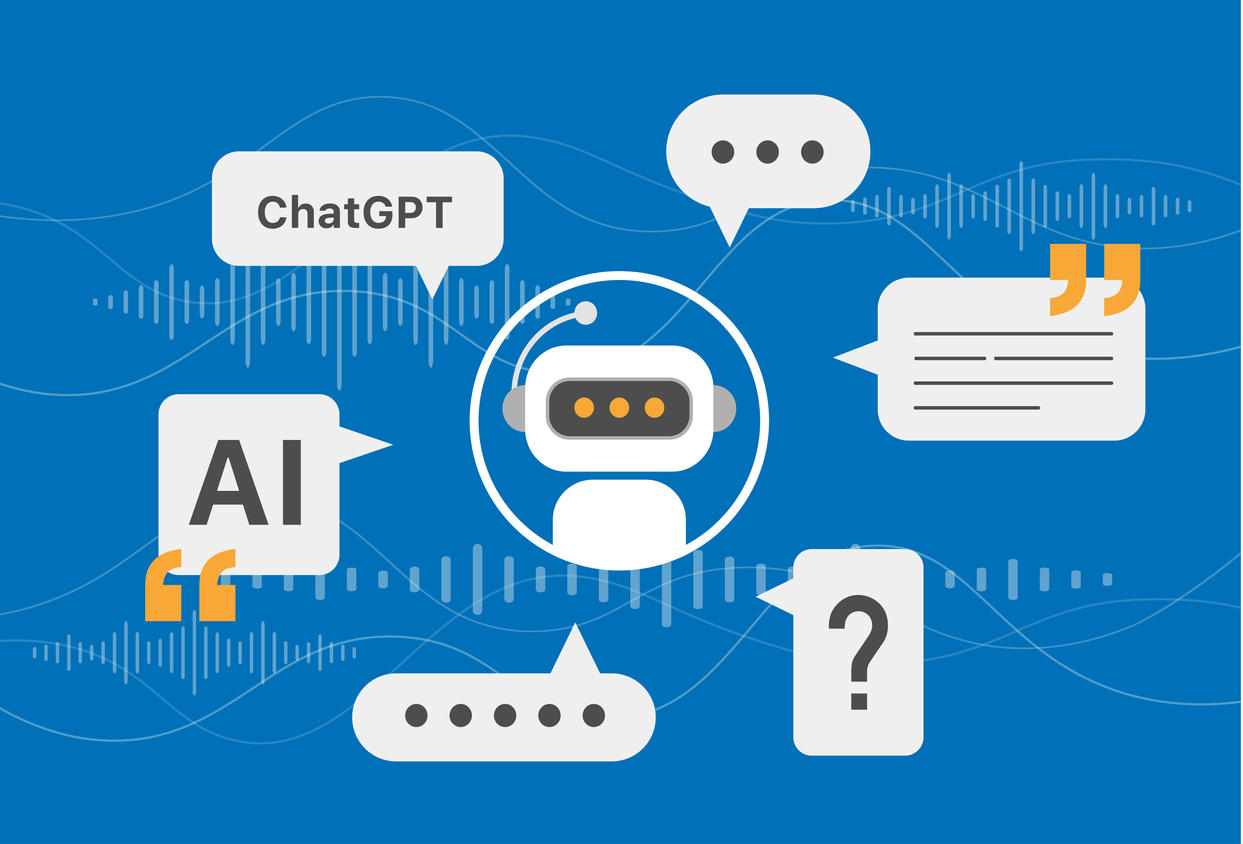 Chatbot AI Chat Robot speech bubble technology, Talking chatting speech bubble. Conversation with an Artificial Intelligence Service. Virtual Assistant for Customer Support Information.